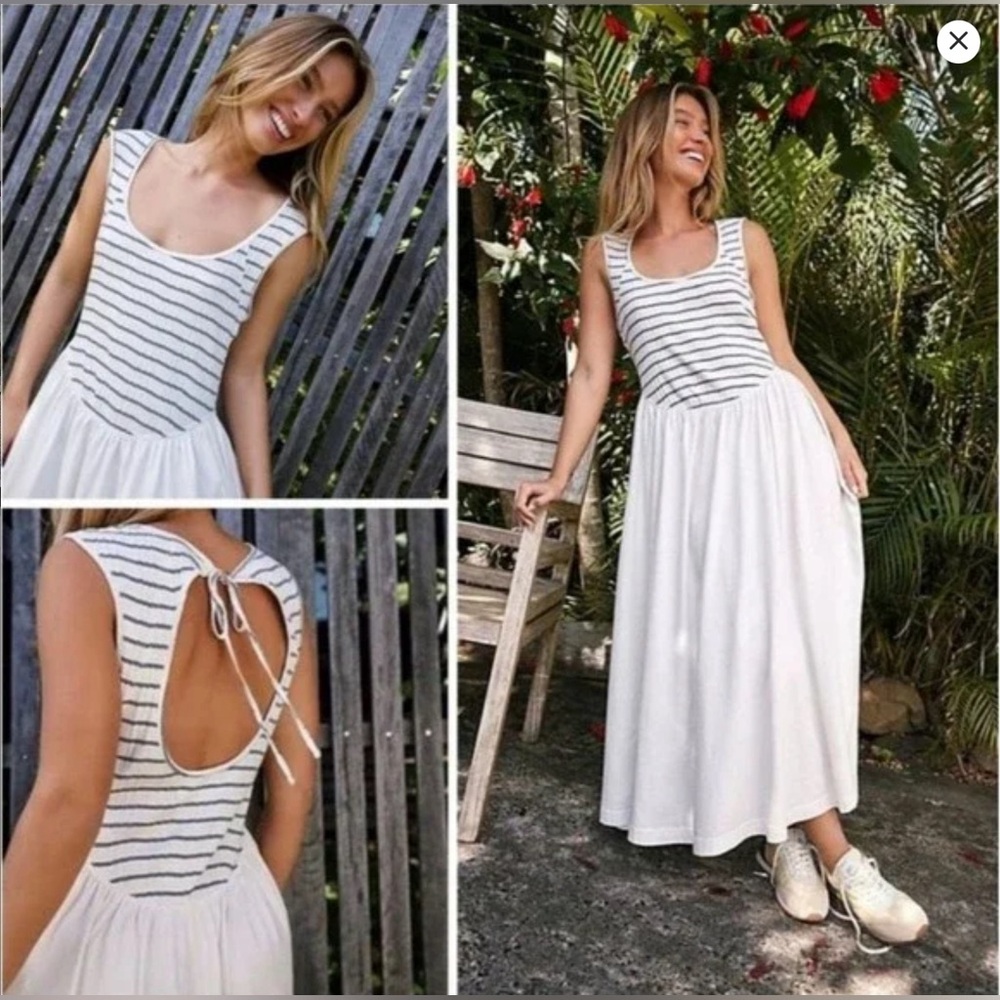 Free People Beach Alana Open-Back Striped Midi Dress